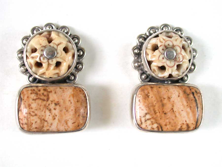 Amy Kahn Russell Online Trunk Show: Carved Bone & Jasper Clip Earrings | Rendezvous Gallery