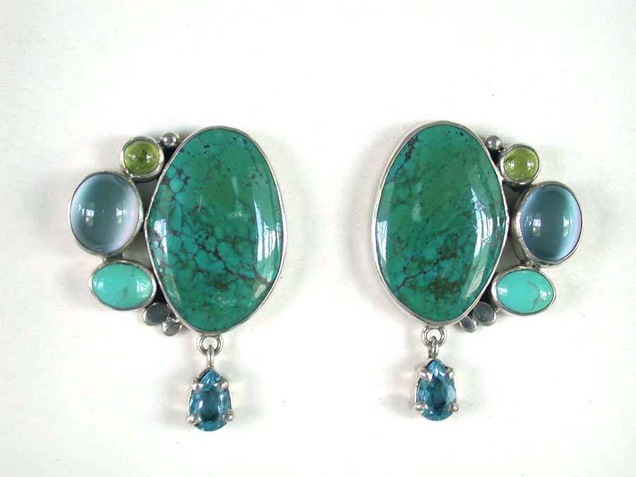 Amy Kahn Russell Online Trunk Show: Turquoise, Moonstone, Peridot & Blue Topaz Clip Earrings | Rendezvous Gallery