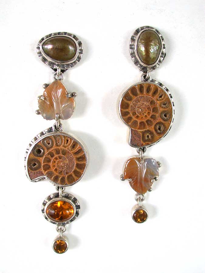 Amy Kahn Russell Online Trunk Show: Asymmetrical Pearl, Ammonite, Amber & Citrine Clip Earrings | Rendezvous Gallery