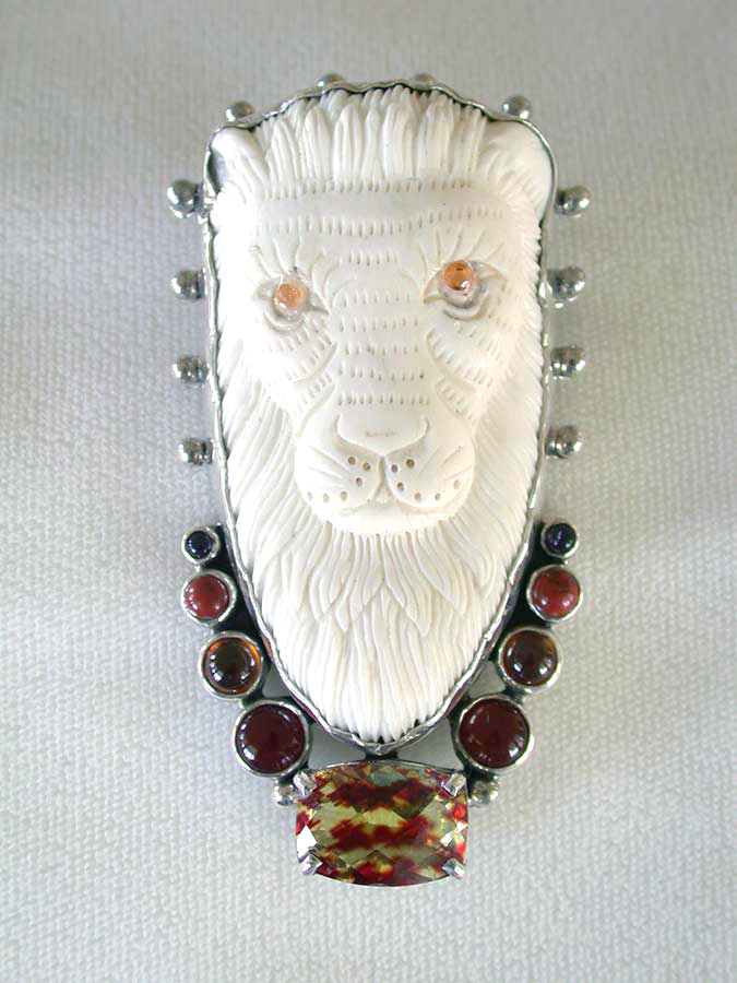Amy Kahn Russell Online Trunk Show: Carved Bone, Hessonite, Coral & Carnelian Pin/Pendant | Rendezvous Gallery