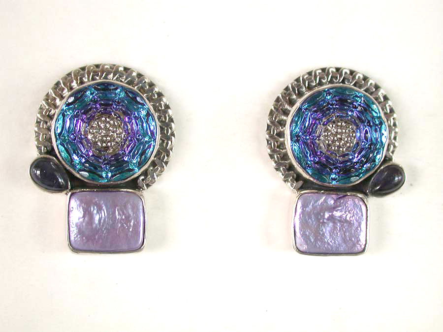 Amy Kahn Russell Online Trunk Show: Czech Glass, Pearl & Iolite Post Earrings | Rendezvous Gallery