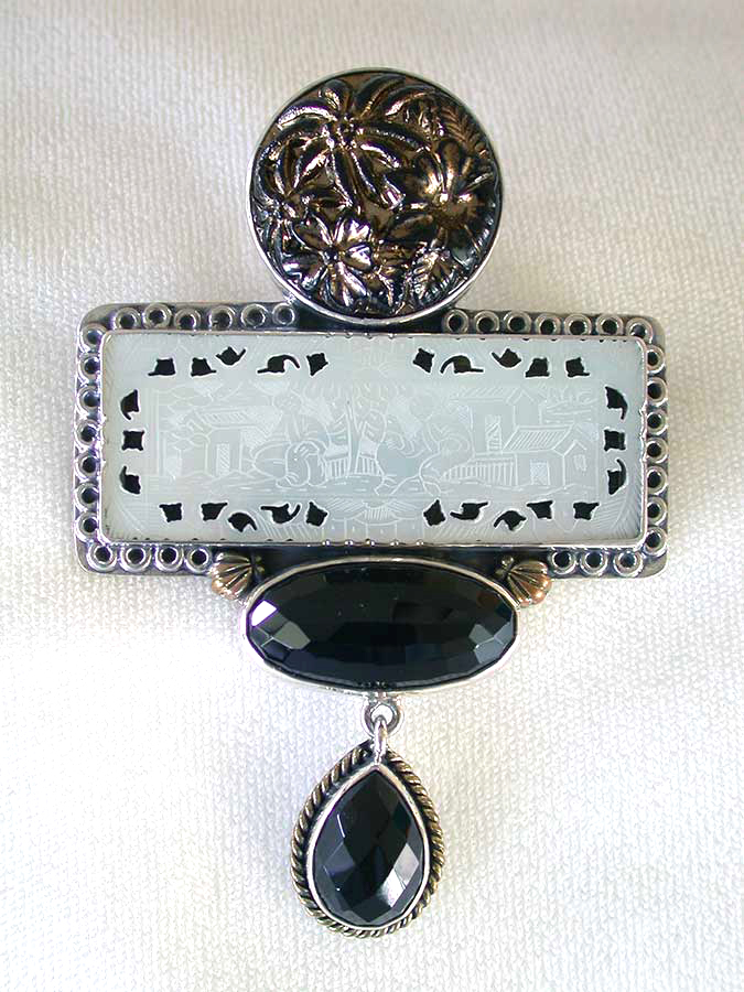 Amy Kahn Russell Online Trunk Show: Czech Glass, Antique Game Piece & Black Onyx Pin/Pendant | Rendezvous Gallery