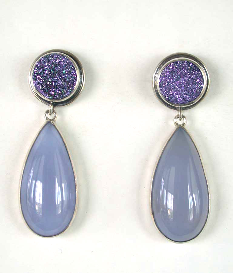 Amy Kahn Russell Online Trunk Show: Titanium-Clad Drusy & Chalcedony Post Earrings | Rendezvous Gallery