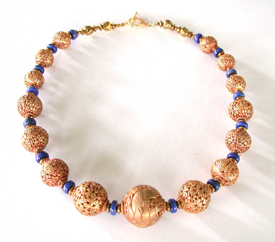 Amy Kahn Russell Online Trunk Show: Brass Repousse & Lapis Lazuli Necklace Necklace | Rendezvous Gallery