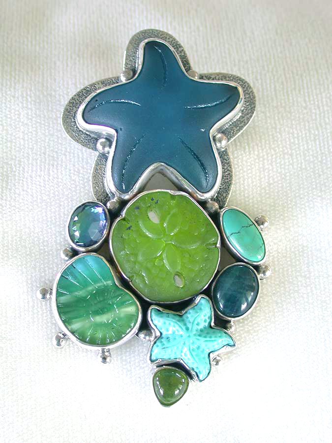 Amy Kahn Russell Online Trunk Show: Glass, Turquoise & Apatite Pin/Pendant | Rendezvous Gallery