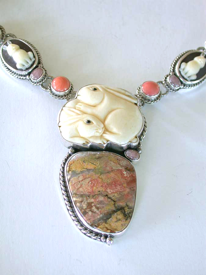 Amy Kahn Russell Online Trunk Show: Carved Fossil, Jasper & Coral Necklace | Rendezvous Gallery