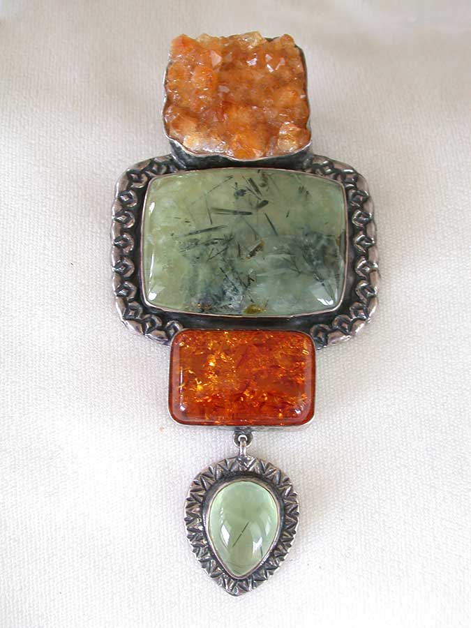 Amy Kahn Russell Online Trunk Show: Citrine, Prehnite & Amber Pin/Pendant | Rendezvous Gallery