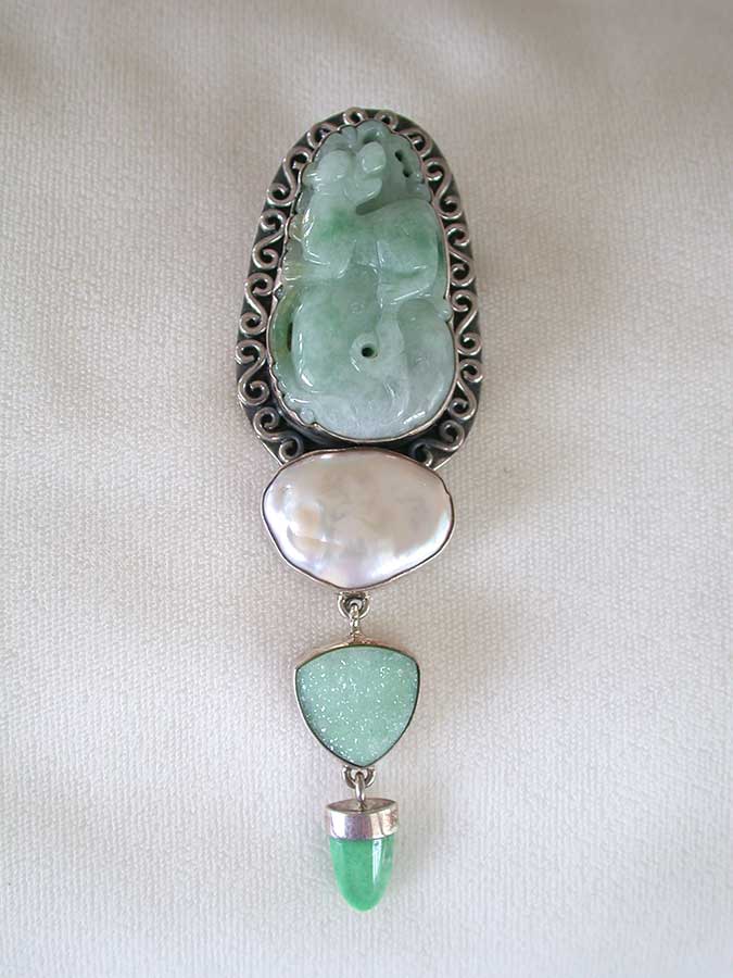 Amy Kahn Russell Online Trunk Show: Jade, Freshwater Pearl & Drusy Pin/Pendant | Rendezvous Gallery
