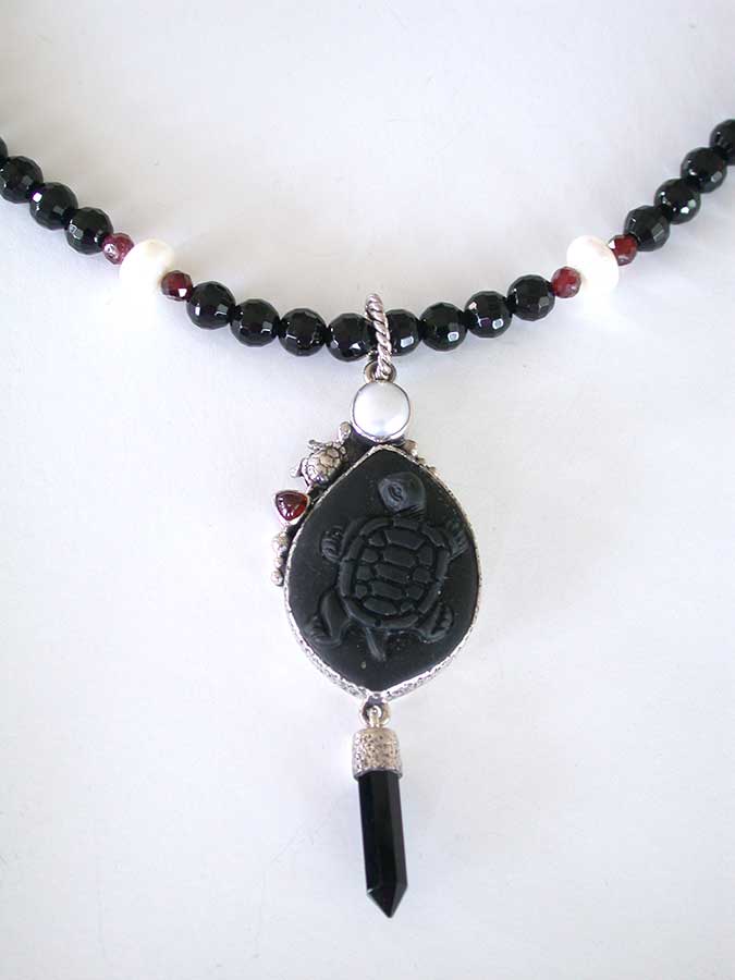 Amy Kahn Russell Online Trunk Show: Carved Obsidian, Garnet, Pearl & Black Onyx Necklace | Rendezvous Gallery
