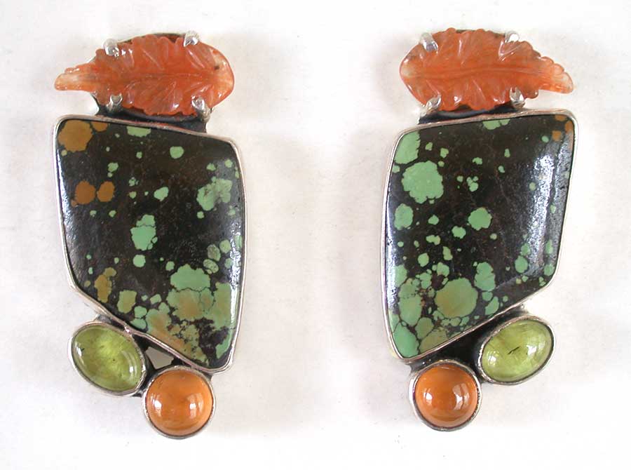 Amy Kahn Russell Online Trunk Show: Carnelian, Turquoise, Peridot & Hessonite Clip Earrings | Rendezvous Gallery