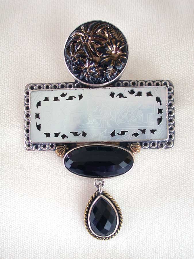 Amy Kahn Russell Online Trunk Show: Czech Glass, Mother of Pearl & Black Onyx Pin/Pendant | Rendezvous Gallery
