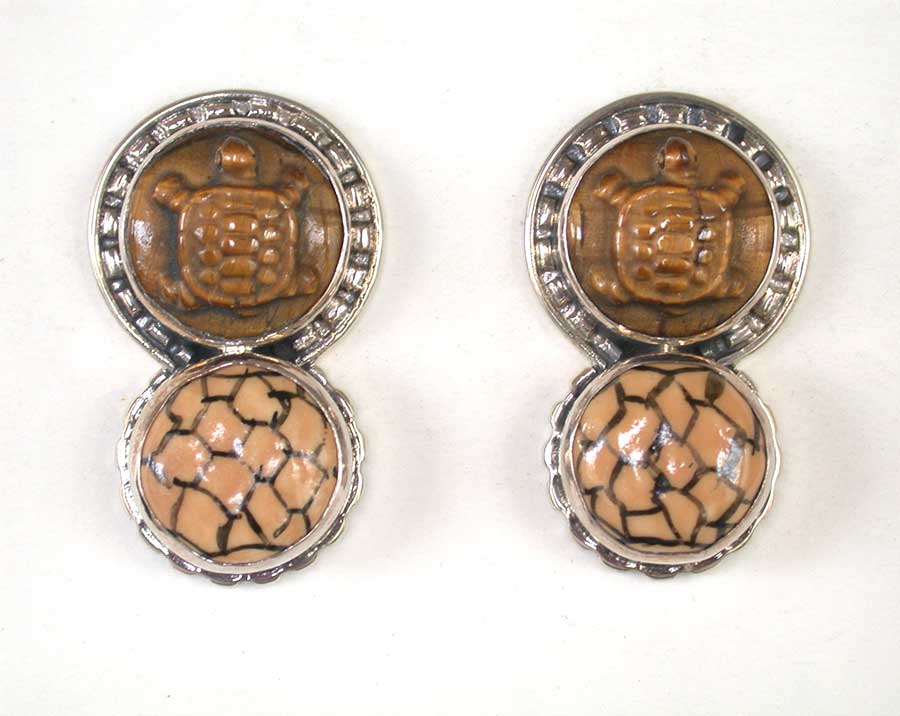 Amy Kahn Russell Online Trunk Show: Carved Tiger Eye & Ceramic Clip Earrings | Rendezvous Gallery