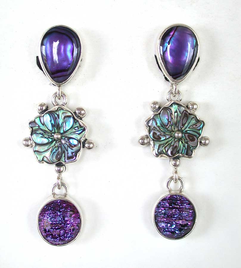 Amy Kahn Russell Online Trunk Show: Abalone & Dichroic Glass Clip Earrings | Rendezvous Gallery