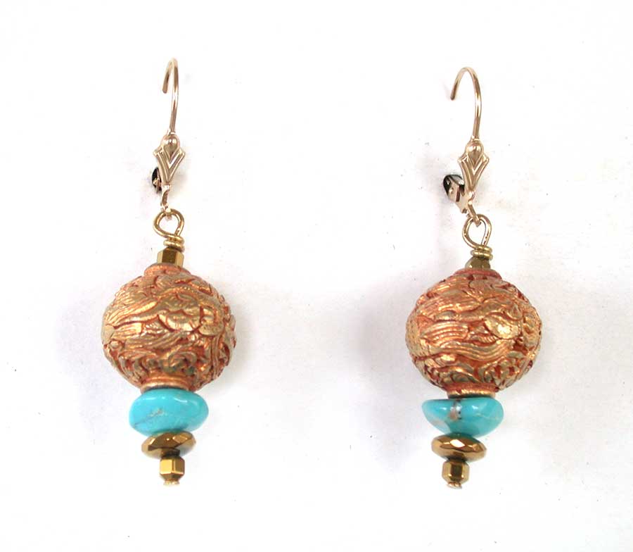 Amy Kahn Russell Online Trunk Show: Gold Repousse & Turquoise Earrings | Rendezvous Gallery