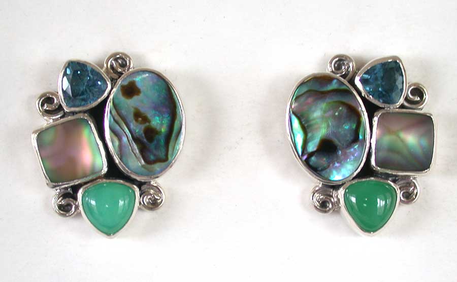 Amy Kahn Russell Online Trunk Show: Abalone, Blue Topaz & Chrysoprase Post Earrings | Rendezvous Gallery
