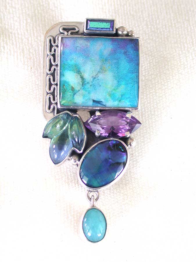 Amy Kahn Russell Online Trunk Show: Hand Made Tile, Amethyst, Drusy and Amazonite Pin/Pendant | Rendezvous Gallery