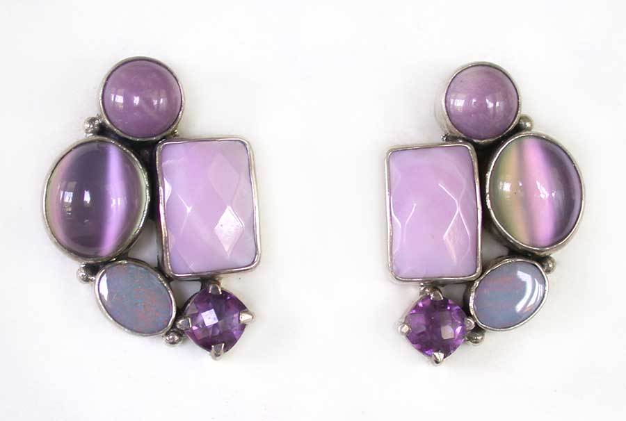 Amy Kahn Russell Online Trunk Show: Phosphosiderite, Mother of Pearl, Moonstone and Amethyst Post Earrings | Rendezvous Gallery