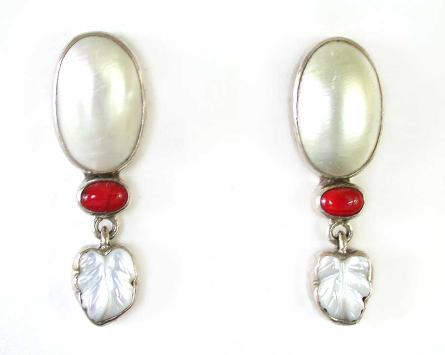 Amy Kahn Russell Online Trunk Show: Freshwater Pearl, Coral and Mother of Pearl Post Earrings | Rendezvous Gallery