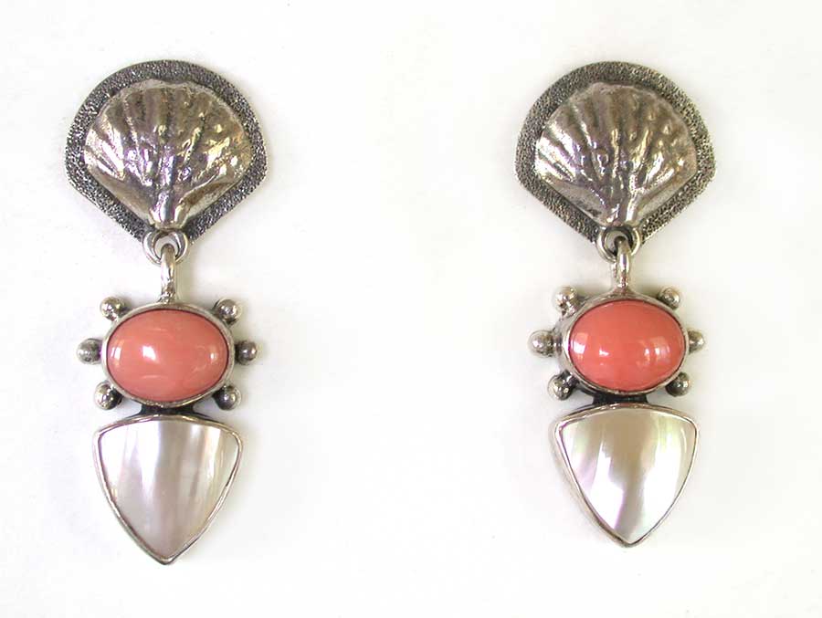 Amy Kahn Russell Online Trunk Show: Sterling, Coral and Mabe Shell Pearl Post Earrings | Rendezvous Gallery