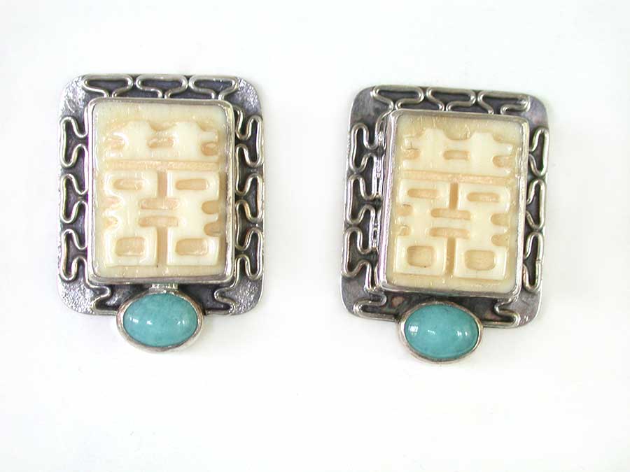 Amy Kahn Russell Online Trunk Show: Hand Carved Bone and Amazonite Clip Earrings | Rendezvous Gallery