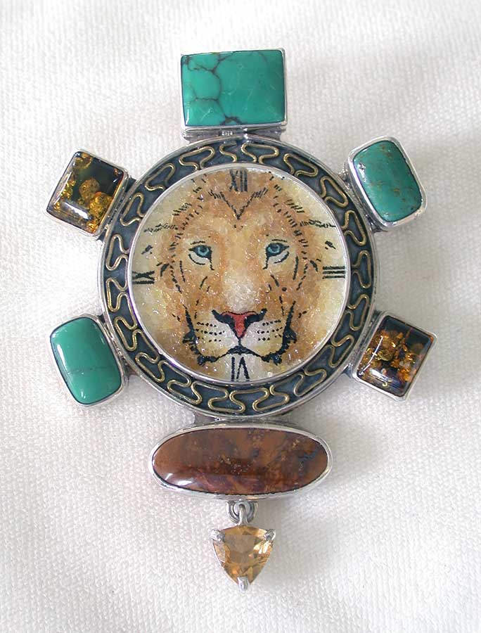 Amy Kahn Russell Online Trunk Show: Gemstone Mosaic, Turquoise, Amber and Citrine Pin/Pendant | Rendezvous Gallery