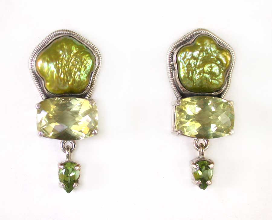 Amy Kahn Russell Online Trunk Show: Freshwater Pearl, Lemon Citrine and Peridot Post Earrings | Rendezvous Gallery