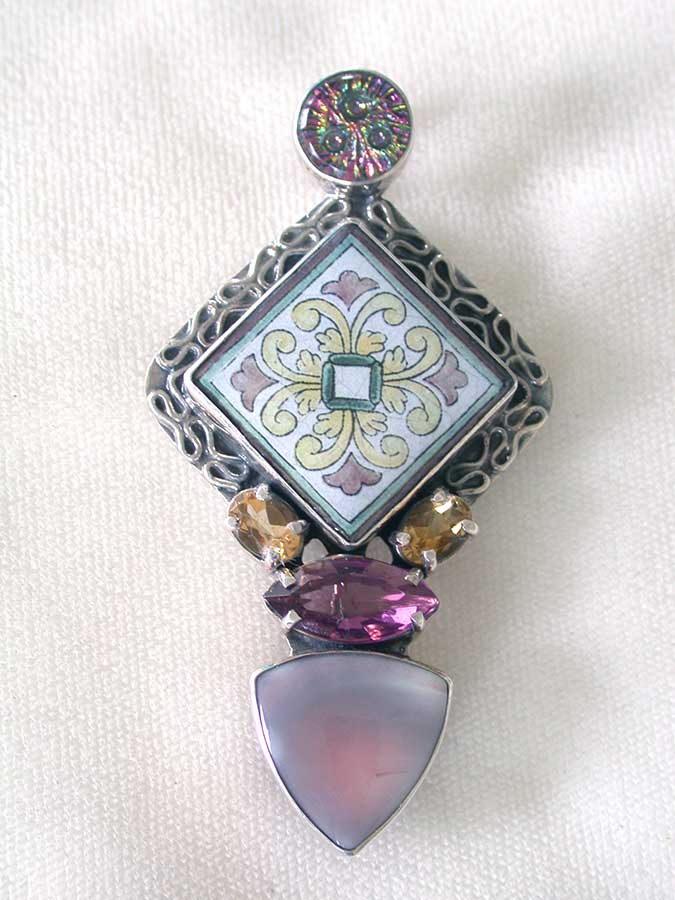 Amy Kahn Russell Online Trunk Show: Dichroic Glass, Painted Miniature, Citrine and Quartz Pin/Pendant | Rendezvous Gallery