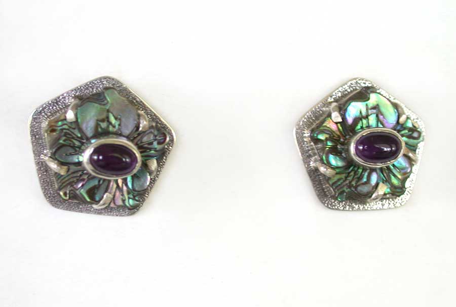 Amy Kahn Russell Online Trunk Show: Abalone and Amethyst Post Earrings | Rendezvous Gallery