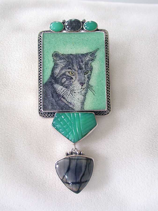 Amy Kahn Russell Online Trunk Show: Chrysoprase, Rutilated Quartz and Gemstone Mosaic Pin/Pendant | Rendezvous Gallery
