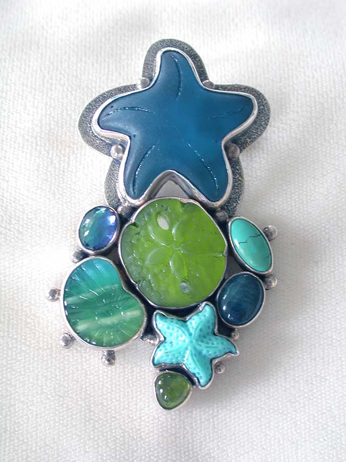 Amy Kahn Russell Online Trunk Show: Glass, Quartz, Turquoise and Apatite Pin/Pendant | Rendezvous Gallery