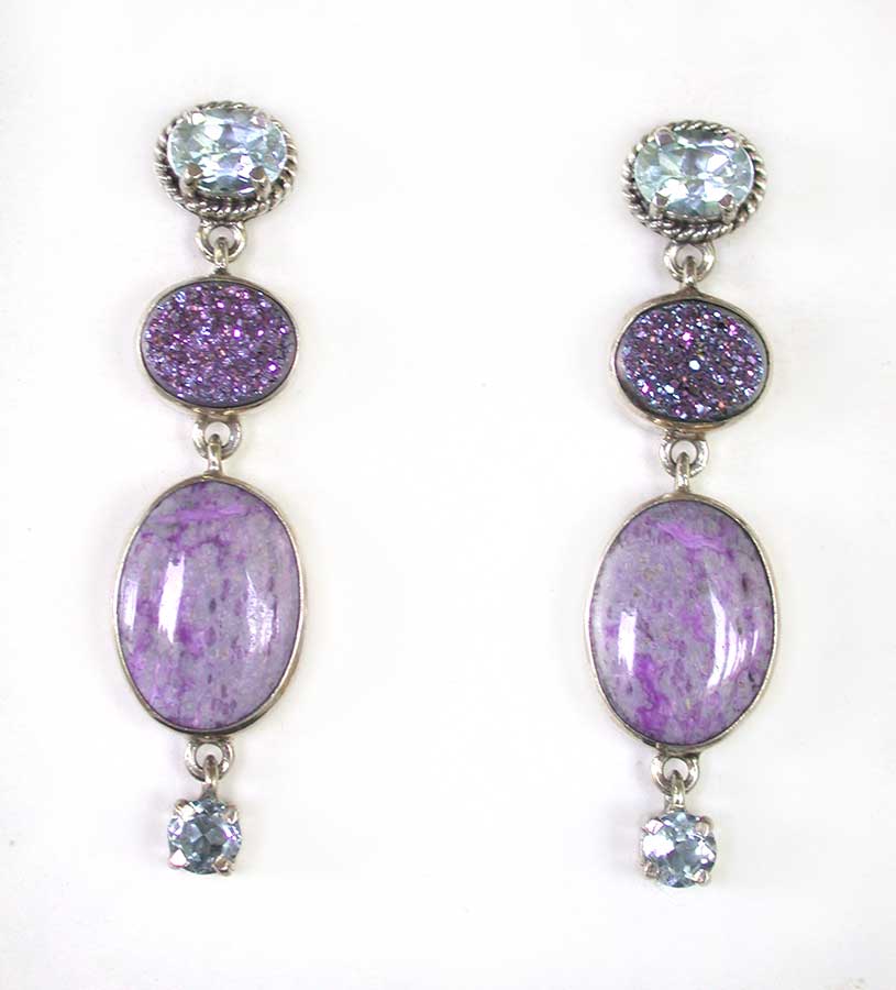Amy Kahn Russell Online Trunk Show: Blue Topaz, Drusy and Sugalite Post Earrings | Rendezvous Gallery