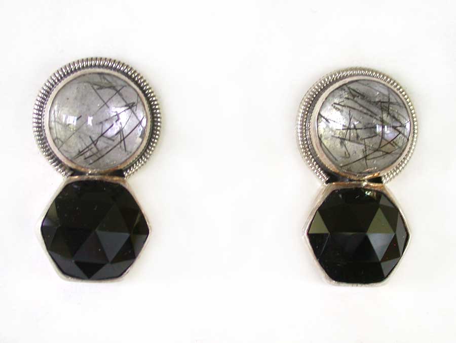 Amy Kahn Russell Online Trunk Show: Tourmalated Quartz and Black Onyx Post Earrings | Rendezvous Gallery