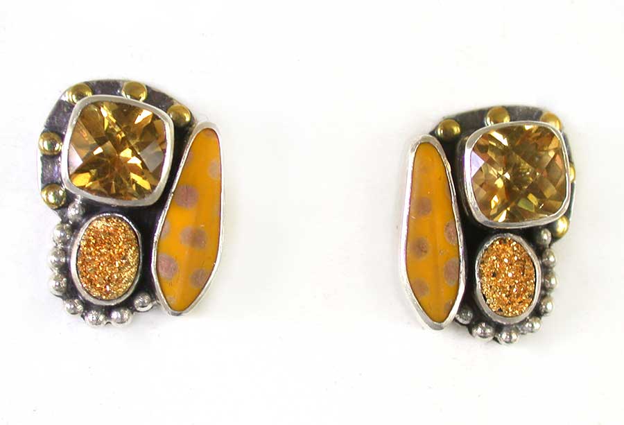 Amy Kahn Russell Online Trunk Show: Citrine, Vintage Glass and Drusy Clip Earrings | Rendezvous Gallery