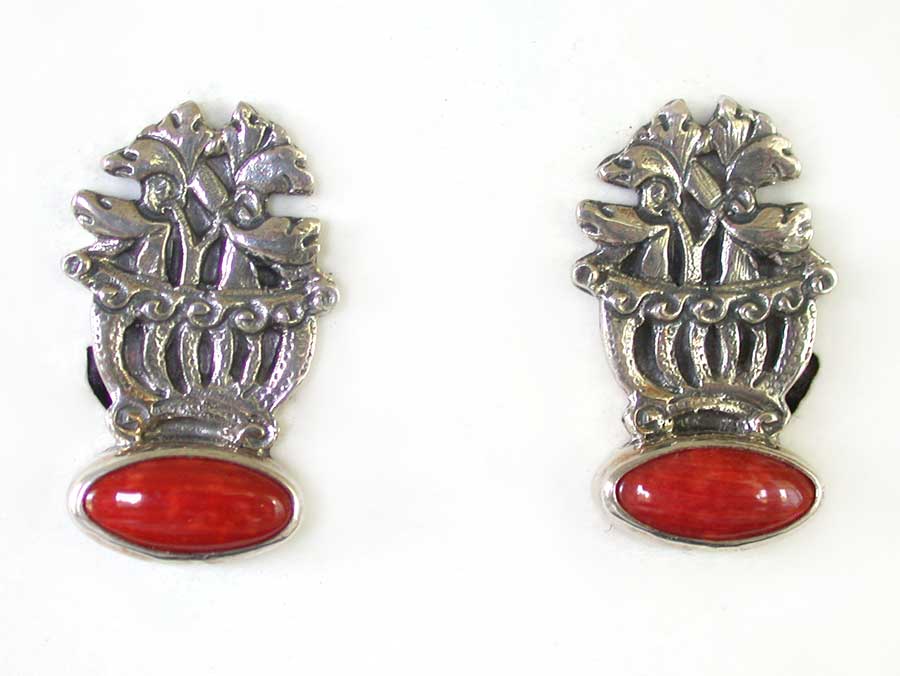 Amy Kahn Russell Online Trunk Show: Sterling Silver and Coral Clip Earrings | Rendezvous Gallery