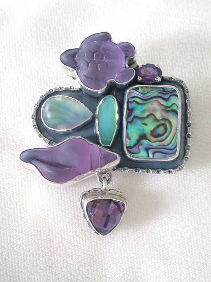 Amy Kahn Russell Online Trunk Show: Abalone, Glass, Amethyst and Quartz Pin/Pendant | Rendezvous Gallery