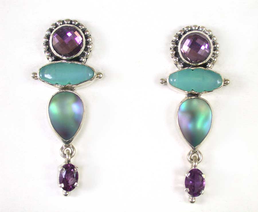 Amy Kahn Russell Online Trunk Show: Quartz, Czech Glass, Abalone and Amethyst Post Earrings | Rendezvous Gallery
