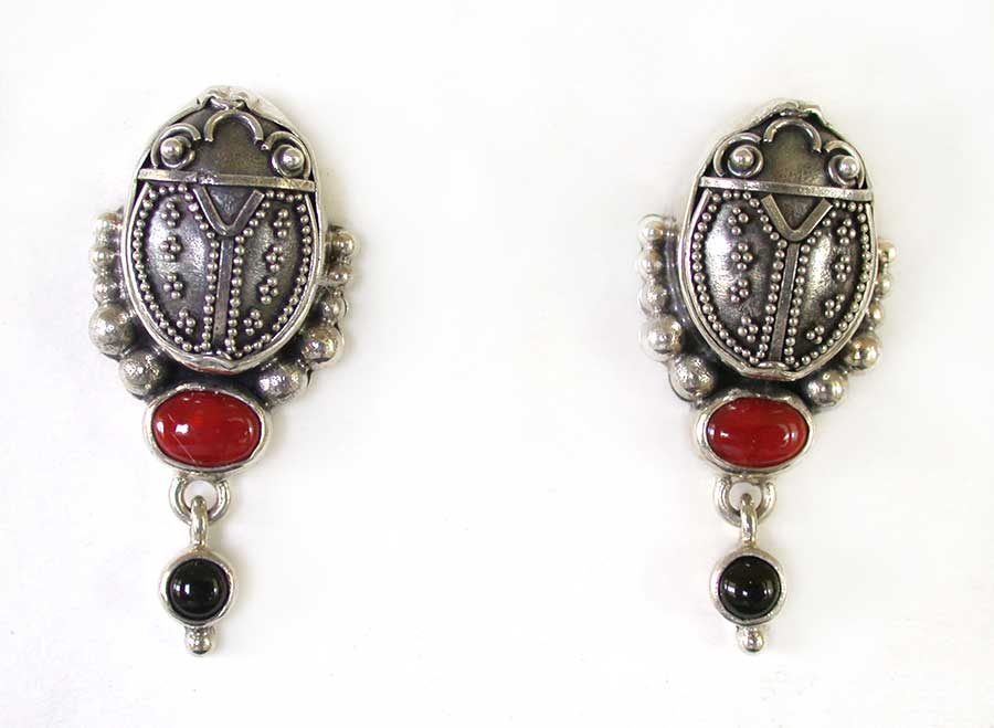 Amy Kahn Russell Online Trunk Show: Sterling, Coral and Black Onyx Post Earrings | Rendezvous Gallery