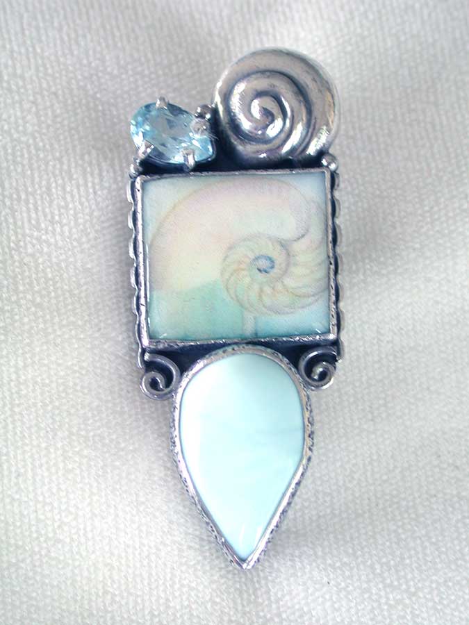 Amy Kahn Russell Online Trunk Show: Blue Topaz, Tile and Hemimorphite Pin/Pendant | Rendezvous Gallery