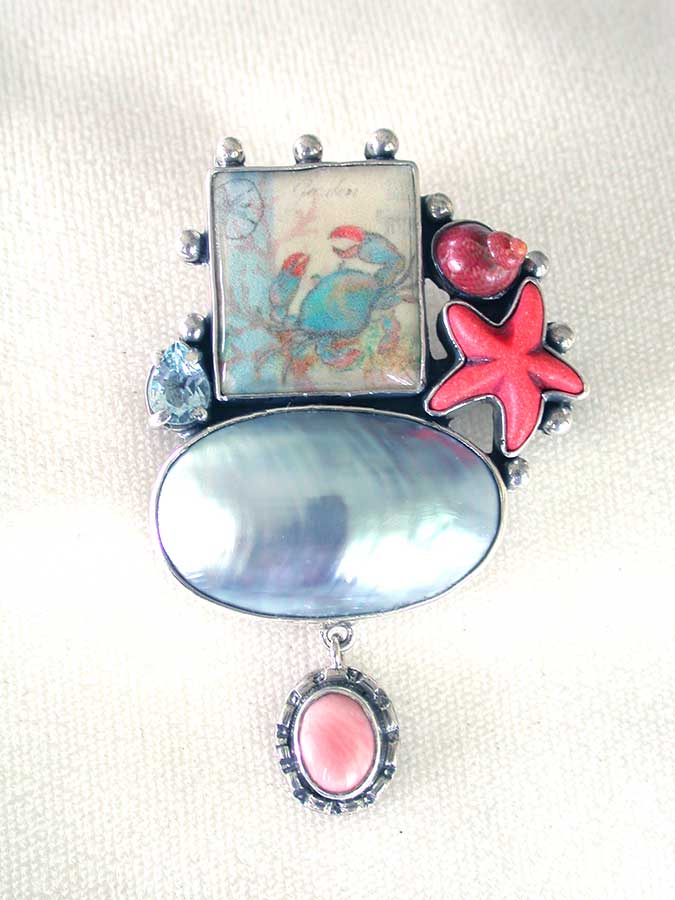 Amy Kahn Russell Online Trunk Show: Tile, Mabe Pearl, Blue Topaz and Coral Pin/Pendant | Rendezvous Gallery