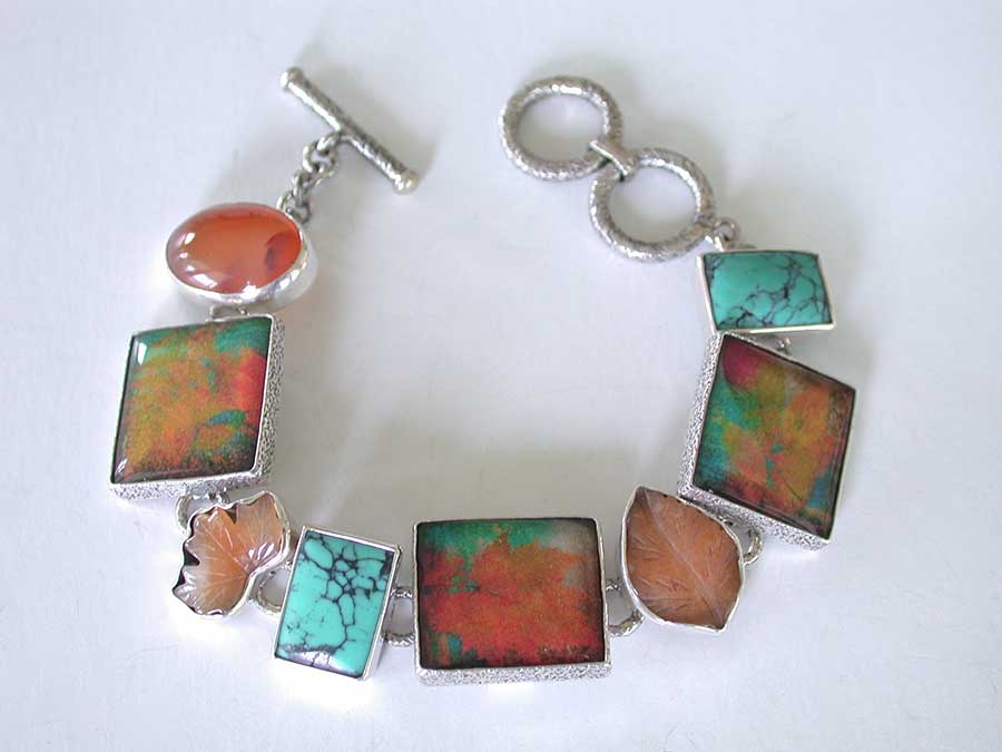 Amy Kahn Russell Online Trunk Show: Hand Made Tiles, Carnelian and Turquoise Bracelet | Rendezvous Gallery