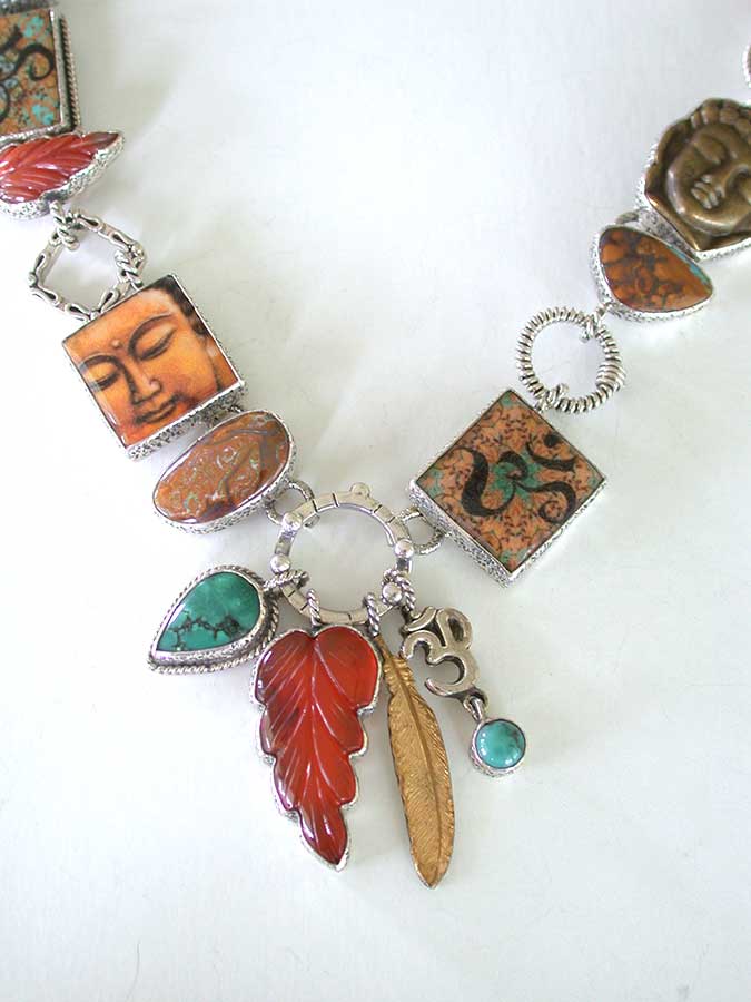 Amy Kahn Russell Online Trunk Show: Hand Made Tiles, Carnelian, Turquoise and Boulder Opal Necklace | Rendezvous Gallery
