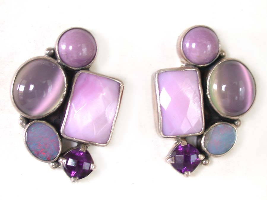 Amy Kahn Russell Online Trunk Show: Phosphosiderite, Moonstone and Amethyst Clip Earrings  | Rendezvous Gallery