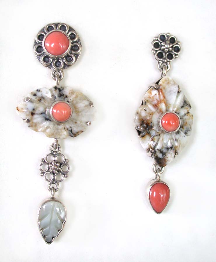 Amy Kahn Russell Online Trunk Show: Coral, Agate and Mother of Pearl Post Earrings | Rendezvous Gallery
