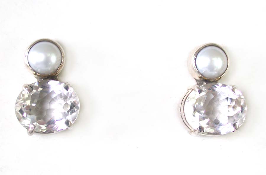 Amy Kahn Russell Online Trunk Show: Freshwater Pearl and Quartz Post Earrings | Rendezvous Gallery