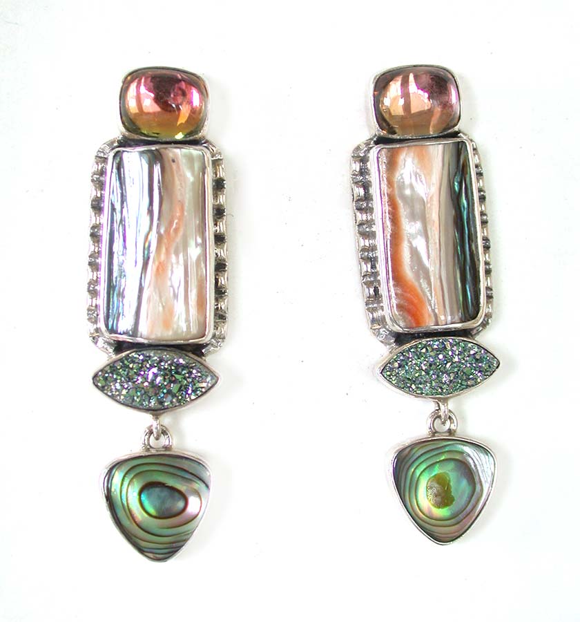 Amy Kahn Russell Online Trunk Show: Quartz, Abalone and Drusy Clip Earrings  | Rendezvous Gallery