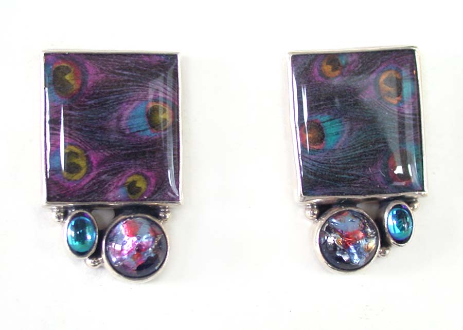 Amy Kahn Russell Online Trunk Show: Hand Made Tile, Dichroic Glass and Quartz Post Earrings | Rendezvous Gallery