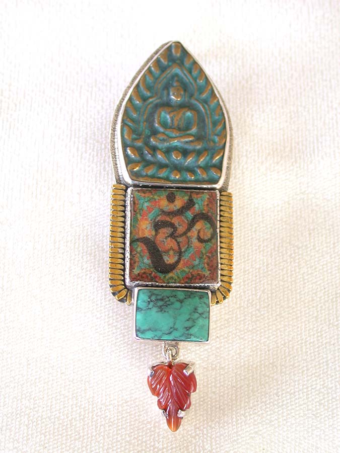 Amy Kahn Russell Online Trunk Show: Hand Made Tile, Turquoise and Carnelian Pin/Pendant | Rendezvous Gallery