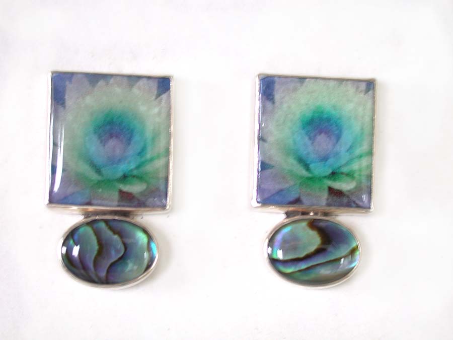 Amy Kahn Russell Online Trunk Show: Hand Made Tile and Abalone Clip Earrings  | Rendezvous Gallery