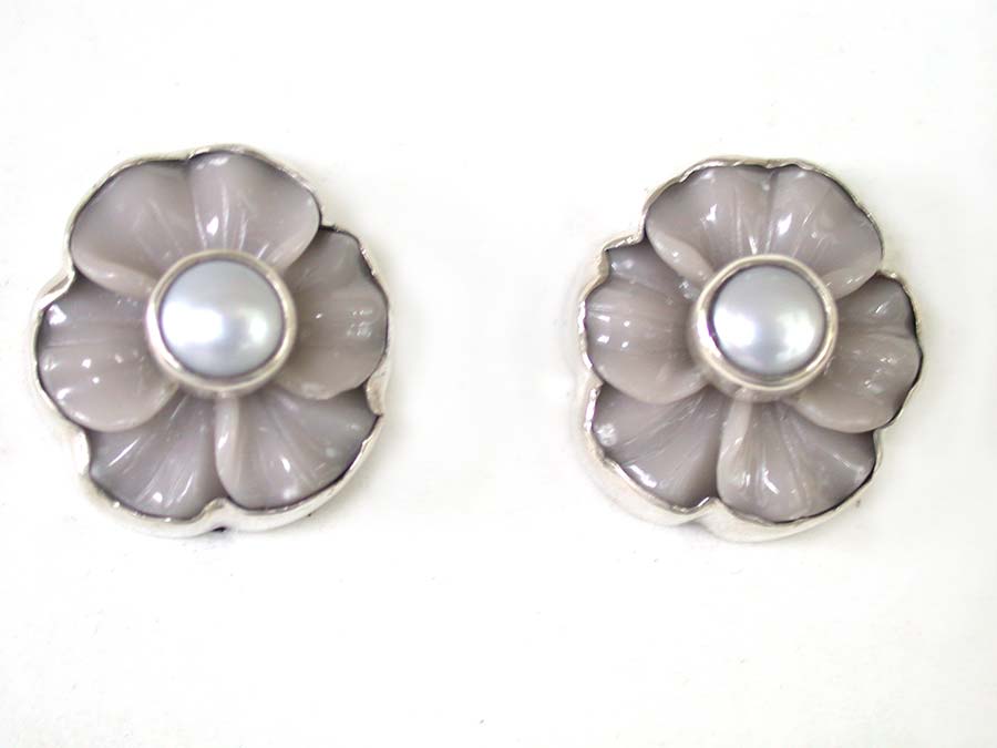 Amy Kahn Russell Online Trunk Show: Carved Agate and Pearl Clip Earrings | Rendezvous Gallery