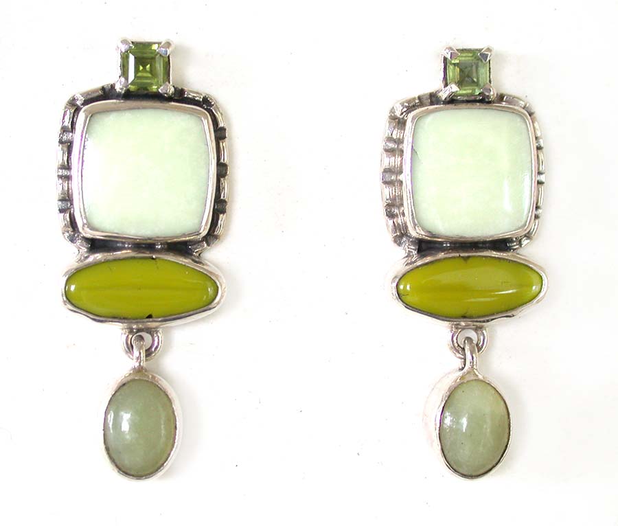 Amy Kahn Russell Online Trunk Show: VPeridot, Serpentine Jade and Glass Clip Earrings  | Rendezvous Gallery